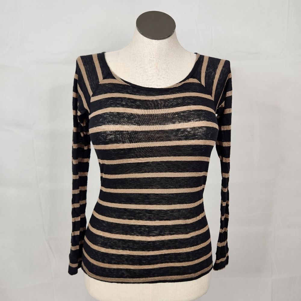Bobi Striped Semi Sheer Long Sleeve Linen Top Sz XS